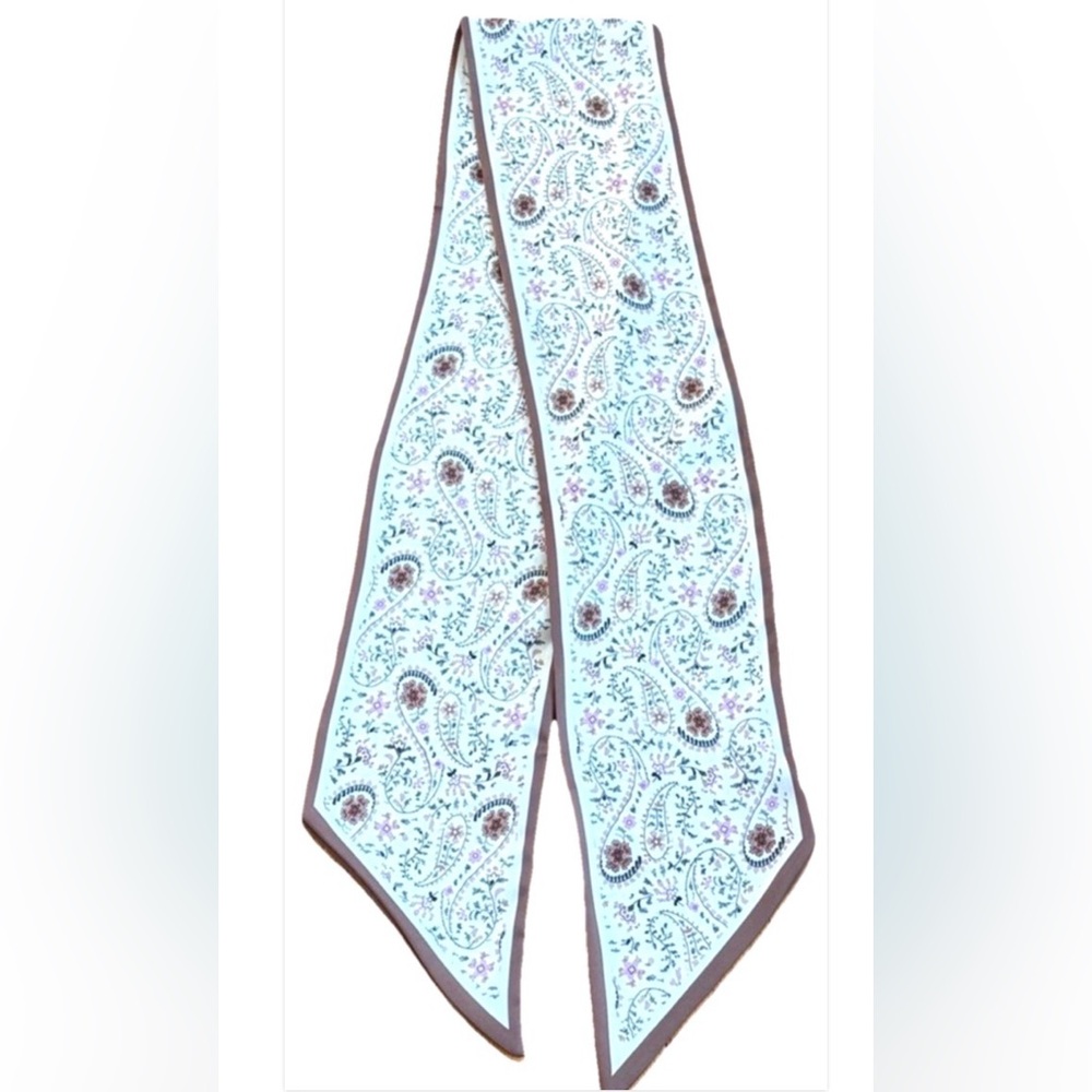 Floral Skinny Scarf Brown Cream Paisley Print Neck Hair Bag Tie